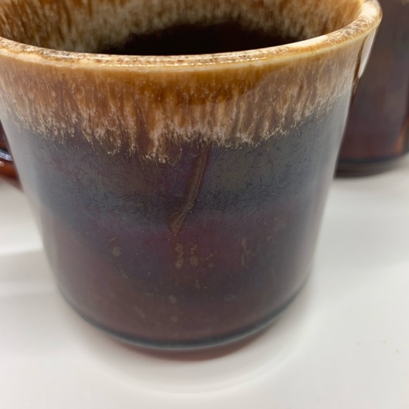 Vintage USA Brown Drip Glaze Coffee Mugs. Set of 3 - Picture 4 of 10